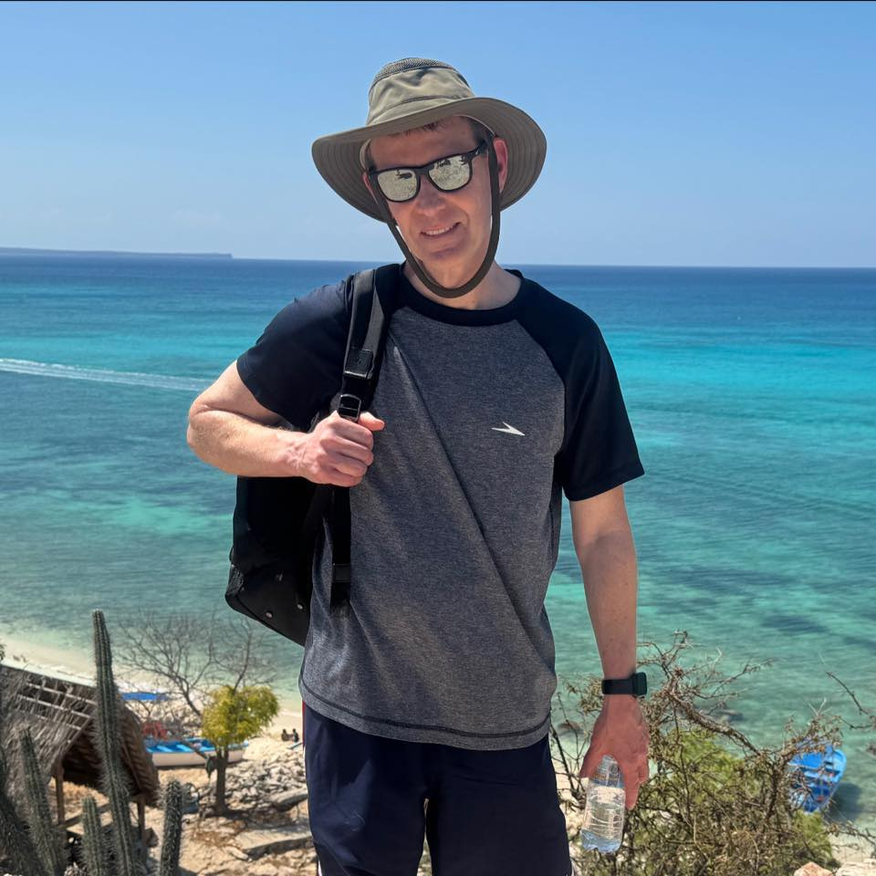 John Oliphant on location overlooking the Caribbean